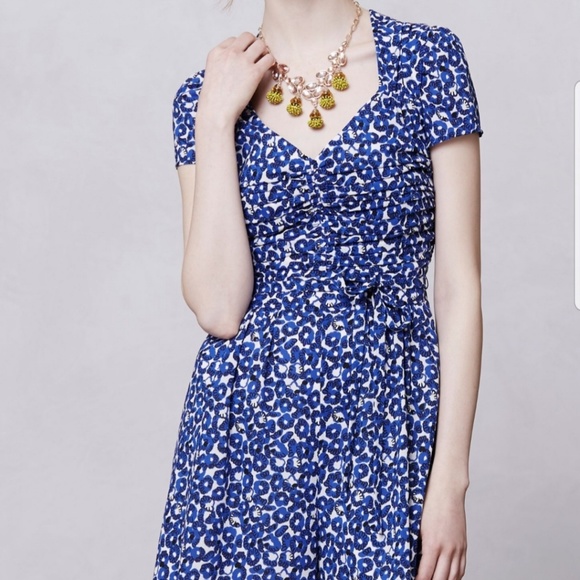 🦋 Leifnotes Anthro Sweetheart neckline Blue Floral Romper size 0 - Picture 2 of 7